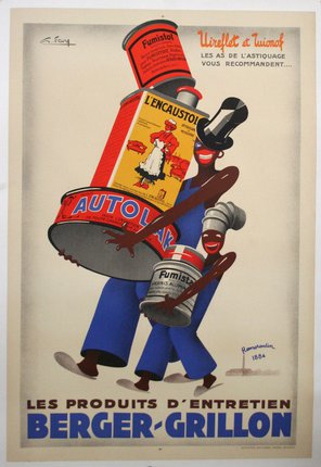 a poster of a man carrying a cylinder