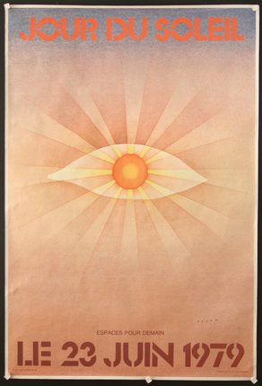a poster with a sun and eye
