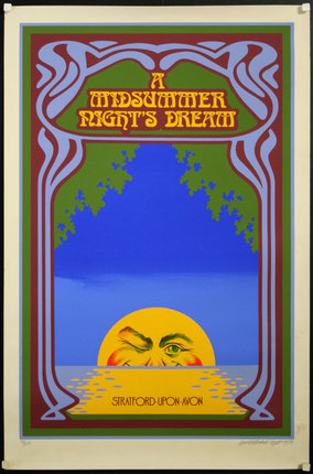 a poster with a sun and a moon