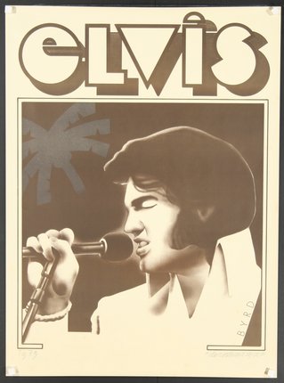 a poster of a man singing into a microphone