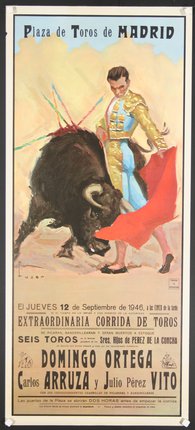 a poster of a bull fighting woman