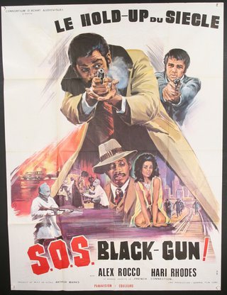 a movie poster with a man pointing guns