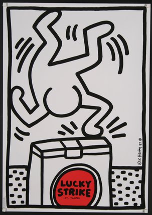 a black and white poster with a person jumping on a box