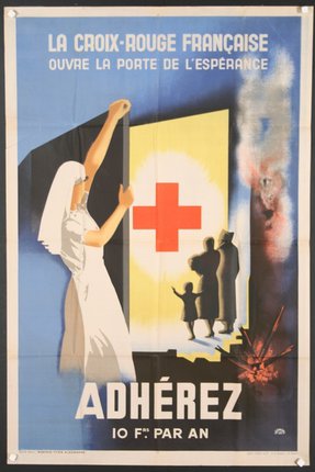 a poster of a nurse opening a door