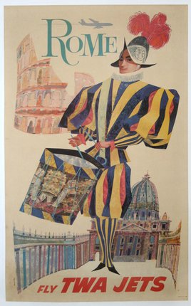 a poster of a man in a striped suit
