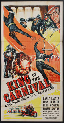 a movie poster of men performing a trapeze act with a a broken rope and various other circus scenes