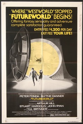 a movie poster of a man running into a door
