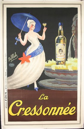 a poster of a woman holding an umbrella and a bottle of wine