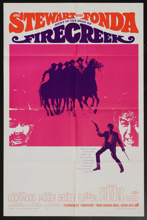 a movie poster with a group of people on horses, cowboy faces, and a man with a gun