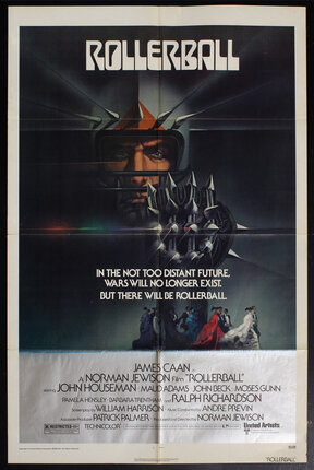 a movie poster with a man's face in a spiked helmet holding out a spiked glove made into a fist