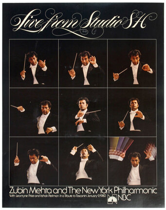 a poster with multiple images of conductor Zubin Mehta