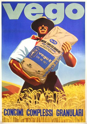 a poster of a man holding a bag of flour