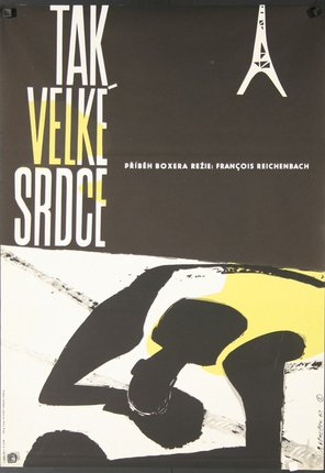 a poster with a black and yellow design