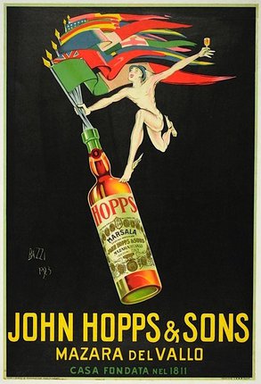 a poster of a man holding a bottle