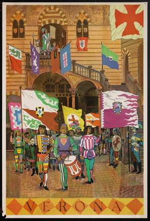a poster of a parade of people holding flags