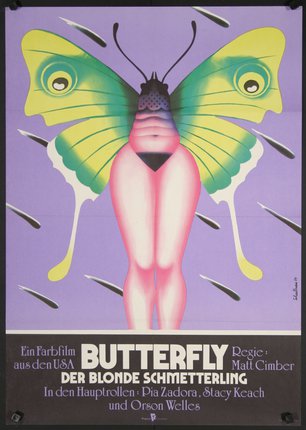 a poster of a woman with a butterfly