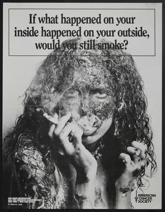 a poster with a person smoking a cigarette