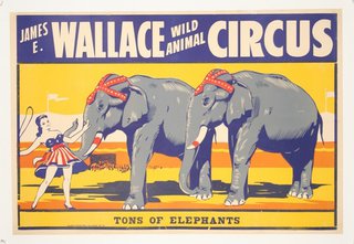a poster of elephants and a man