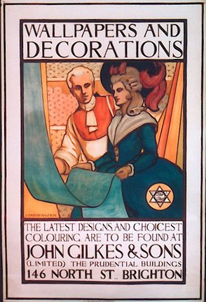 a poster with a man and woman in blue dress