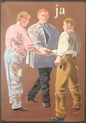 a poster of men shaking hands