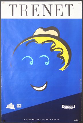 a blue poster with a smiling face