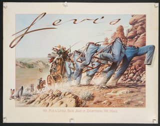 a poster of a man pulling a horse drawn carriage