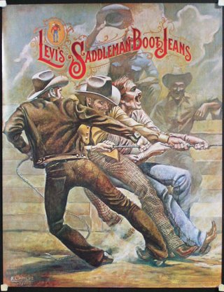 a poster of a cowboy pulling a man