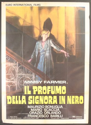 a poster of a woman on a staircase