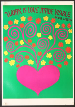 a poster with a heart and flowers