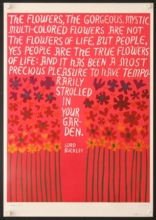 a poster with flowers and text