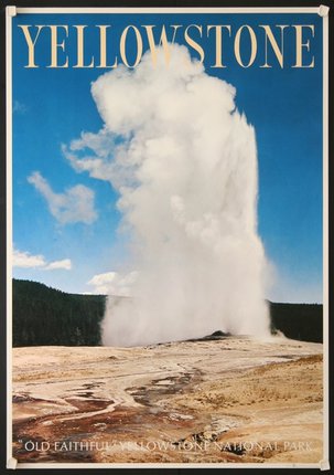 a geyser erupting from a hot spring with Old Faithful in the background