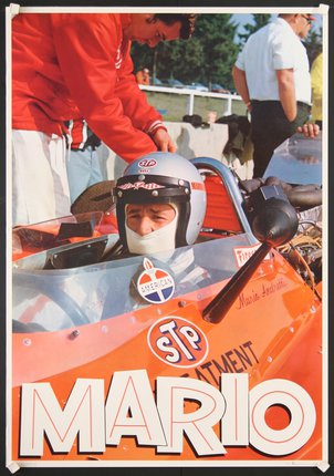 a poster of a man in a race car