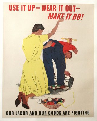 a poster of a woman pushing a man on a wheelbarrow