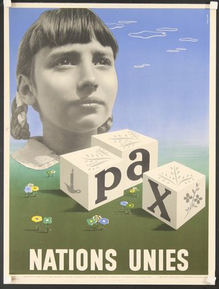 a poster of a girl with a pigtail and blocks