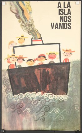 a poster with a group of people on a boat