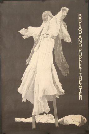 a poster of a person wearing a white dress and stilts