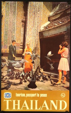 a poster with people feeding pigeons