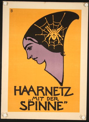 a poster of a woman with a spider on her head