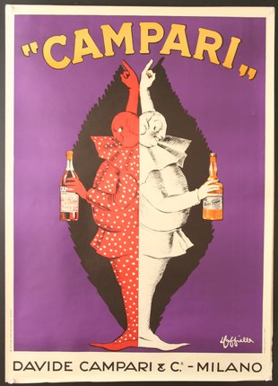 a poster of a red clown and a white clown who are both holding bottles
