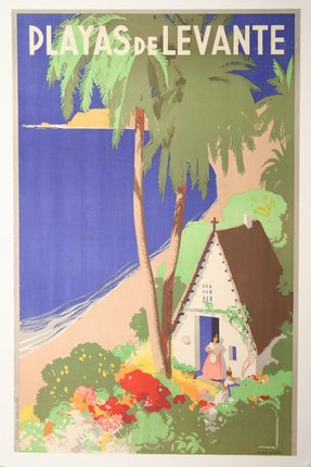 a poster of a house and palm trees