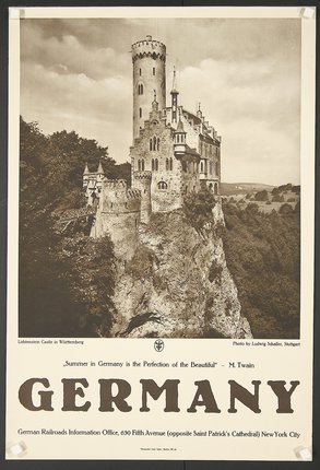 a poster of a castle on a cliff