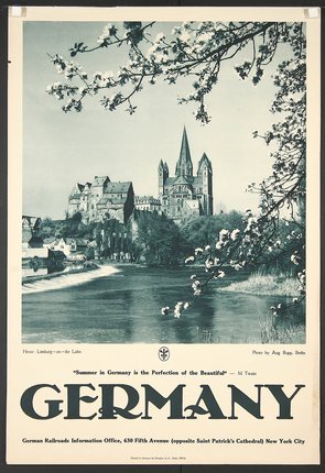 a poster of a castle and a river