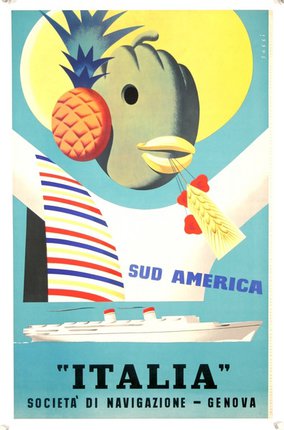 a poster of a ship and a bird