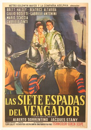a movie poster with a man and woman in historical clothing