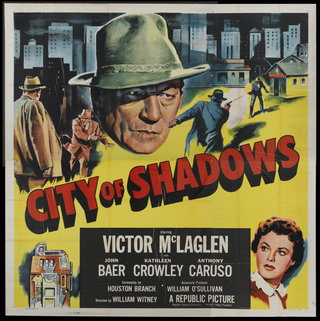 a movie poster of a man with a hat and people in the background