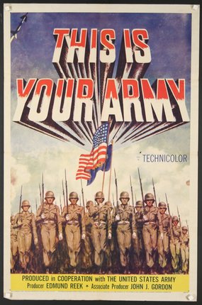 a poster of soldiers marching with a flag