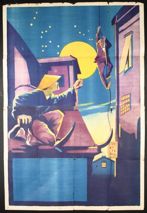 a poster of a man climbing a building