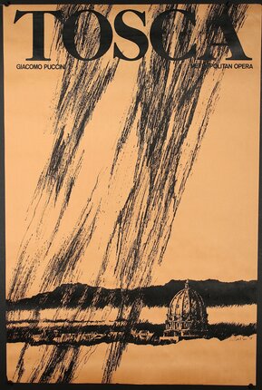 a poster of a building in the rain