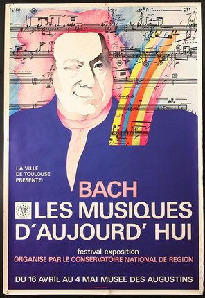 a poster of a man with musical notes