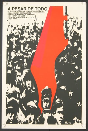a poster with a red flag